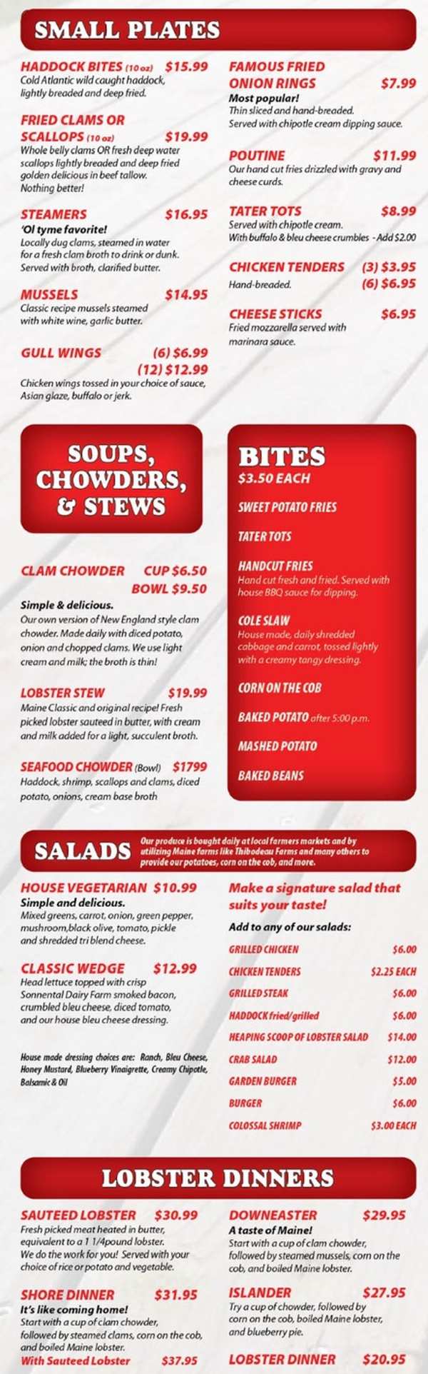 Page 1 of menu, The Docksider Restaurant Northeast Harbor, ME